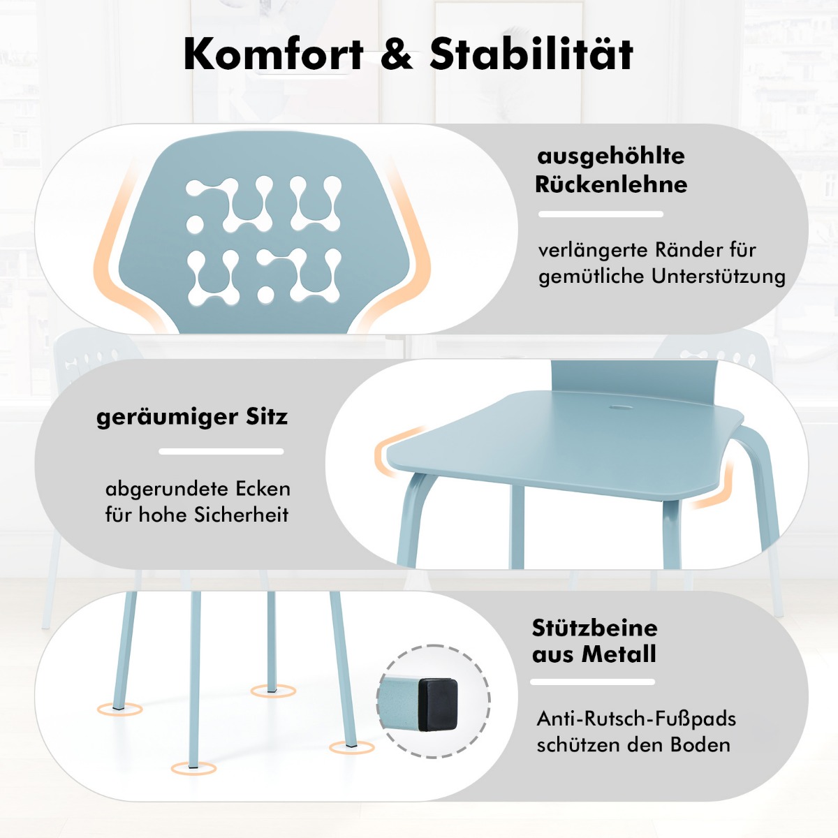 Costway Σετ 4 Μεταλλικών Καρεκλών Τραπεζαρίας με Μοντέρνα Διάτρητη Πλάτη σε Μπλε Χρώμα KC56611BL-4