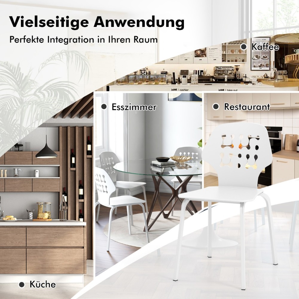 Costway Σετ 4 Μεταλλικών Καρεκλών Τραπεζαρίας με Μοντέρνα Διάτρητη Πλάτη Λευκό KC56611WH-4