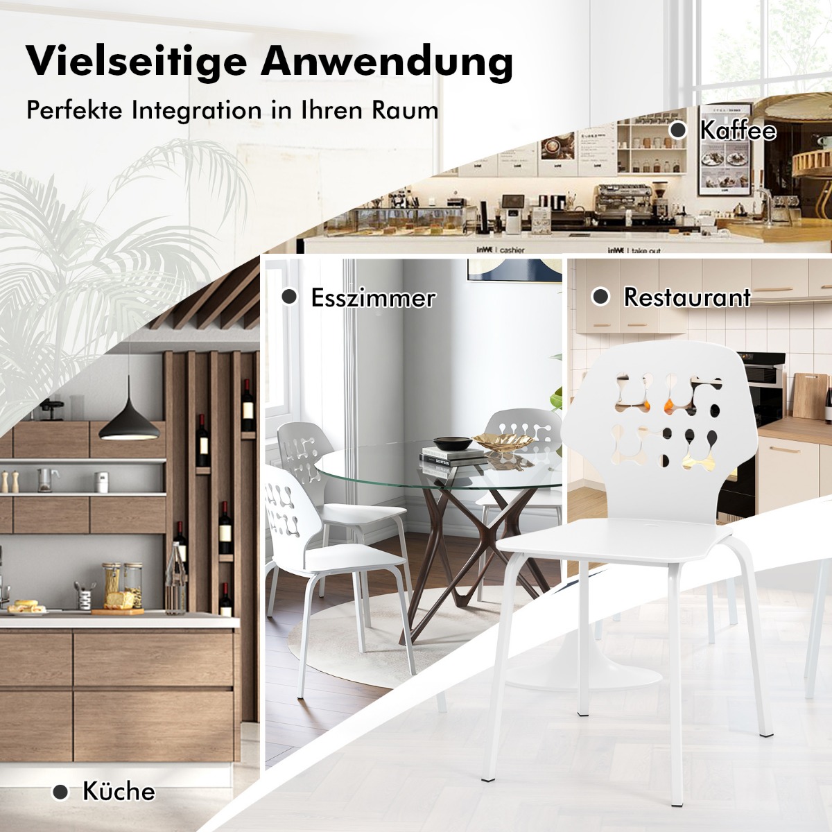 Costway Σετ 4 Μεταλλικών Καρεκλών Τραπεζαρίας με Μοντέρνα Διάτρητη Πλάτη Λευκό KC56611WH-4