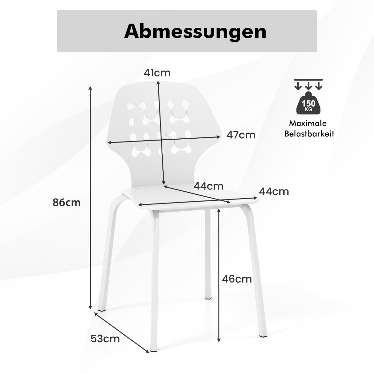 Costway Σετ 4 Μεταλλικών Καρεκλών Τραπεζαρίας με Μοντέρνα Διάτρητη Πλάτη Λευκό KC56611WH-4