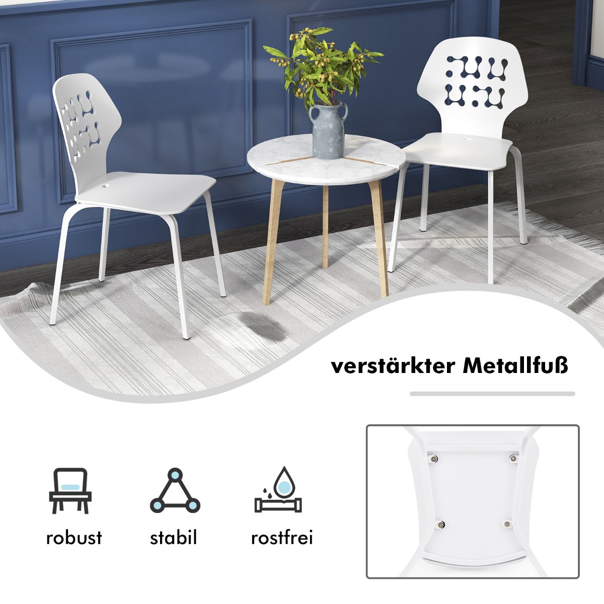 Costway Σετ 4 Μεταλλικών Καρεκλών Τραπεζαρίας με Μοντέρνα Διάτρητη Πλάτη Λευκό KC56611WH-4