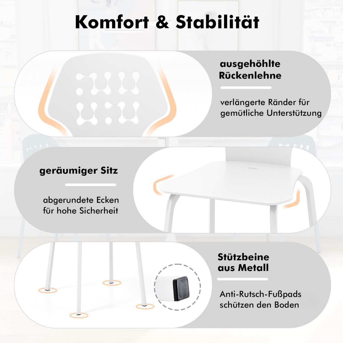 Costway Σετ 4 Μεταλλικών Καρεκλών Τραπεζαρίας με Μοντέρνα Διάτρητη Πλάτη Λευκό KC56611WH-4