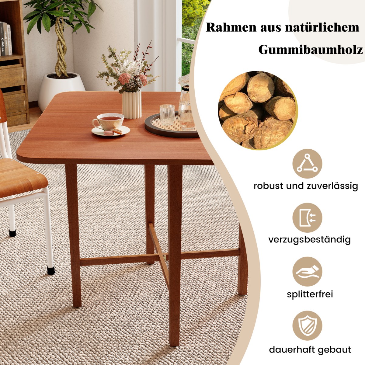 Τετράγωνο Ξύλινο Τραπέζι Φαγητού για 2-4 Άτομα με Αναδιπλούμενες Προεκτάσεις - Καφέ 90 x 90 x 74,5cm KC58821WN Costway