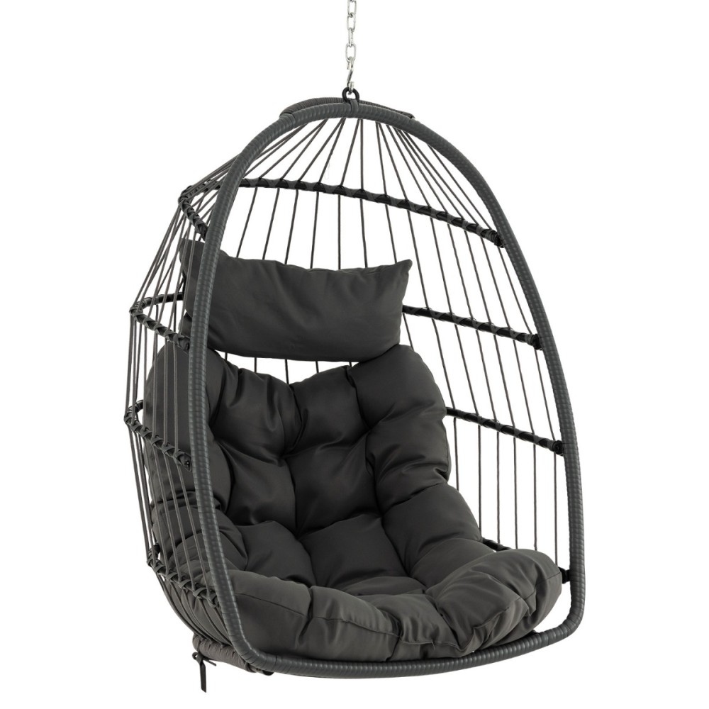 Costway Πτυσσόμενη Κρεμαστή Καρέκλα από PE-Rattan με Μαξιλάρι σε Γκρι Χρώμα NP11301GR