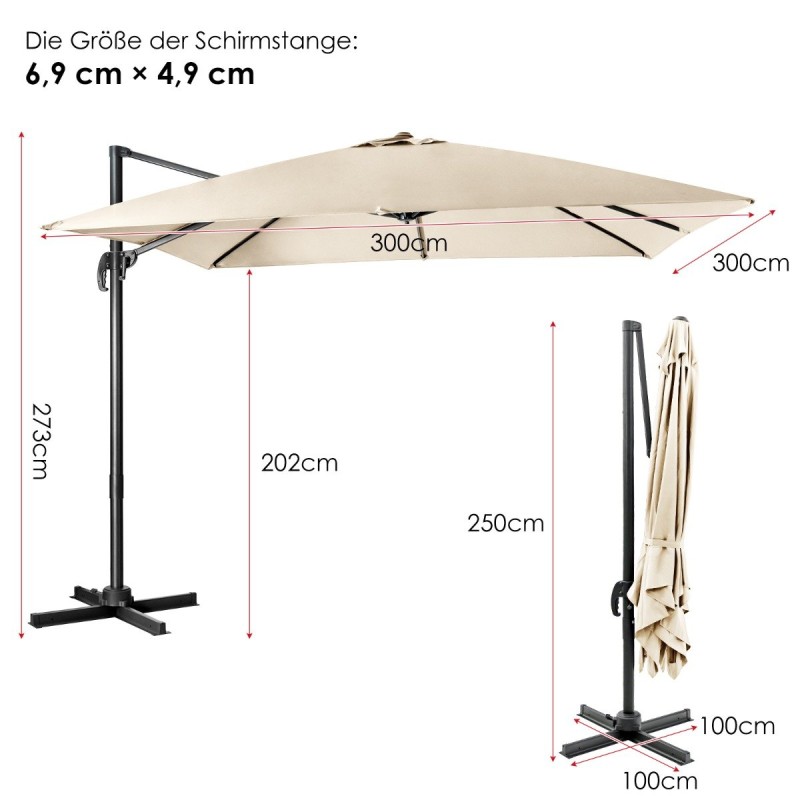 Costway  Πολυλειτουργική Ομπρέλα Κήπου 3x3m με Περιστροφή 360° και Ρυθμιζόμενη Κλίση NP11545BE