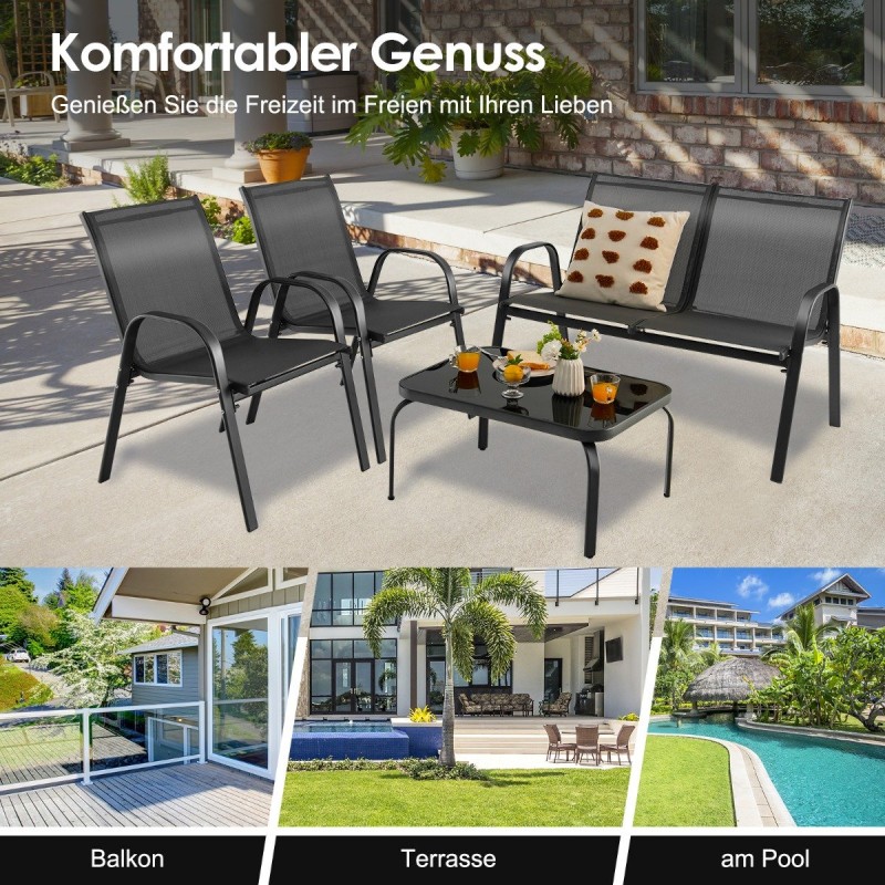 Costway  Σετ Επίπλων Βεράντας 4 Τεμαχίων με Μοντέρνο Σχεδιασμό και Ανθεκτικό Ατσάλινο Σκελετό NP11612DK