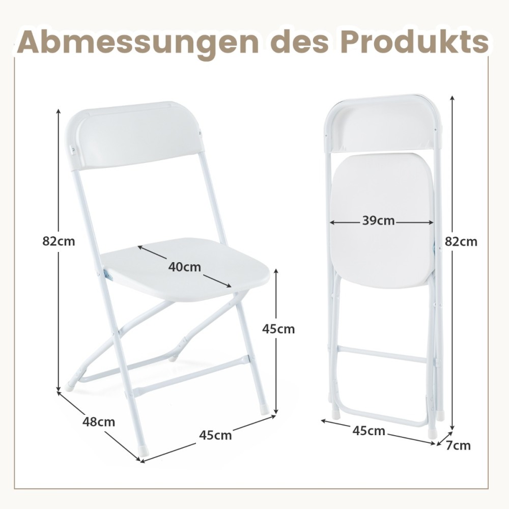 Costway Σετ 4 Μεταλλικές Πτυσσόμενες Καρέκλες με Πλαστικό Κάθισμα & Πλάτη Φορητές Καρέκλες Βεράντας Λευκές NP11912WH-4