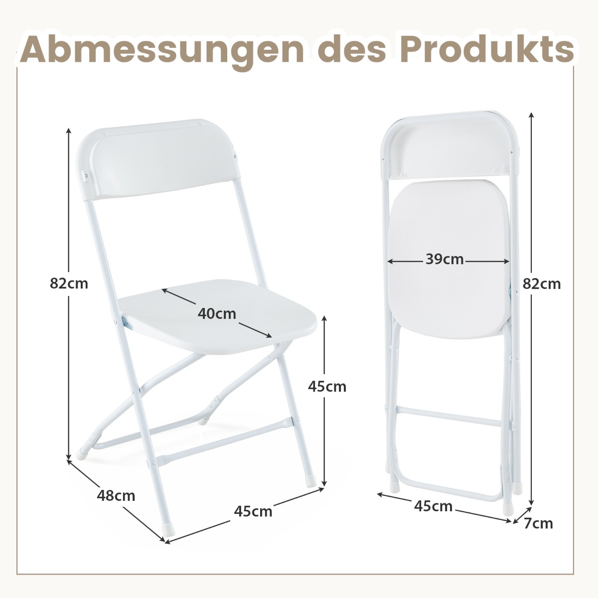 Costway Σετ 4 Μεταλλικές Πτυσσόμενες Καρέκλες με Πλαστικό Κάθισμα & Πλάτη Φορητές Καρέκλες Βεράντας Λευκές NP11912WH-4