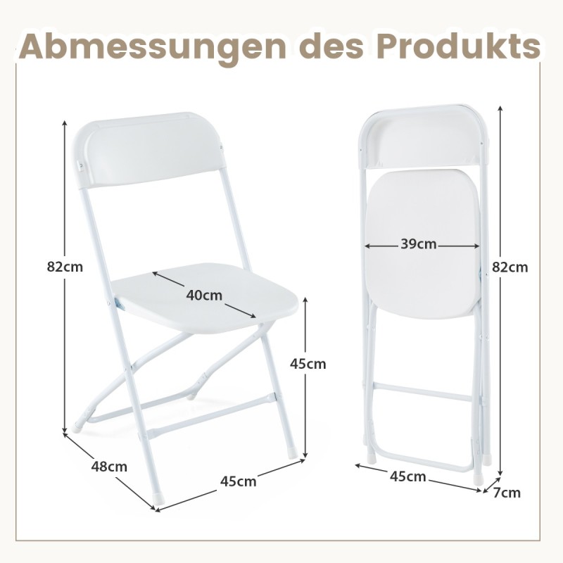 Costway Σετ 4 Μεταλλικές Πτυσσόμενες Καρέκλες με Πλαστικό Κάθισμα & Πλάτη Φορητές Καρέκλες Βεράντας Λευκές NP11912WH-4
