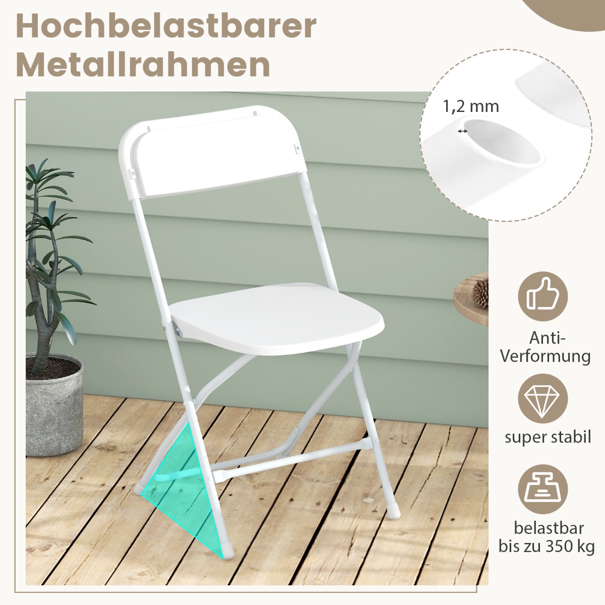 Costway Σετ 4 Μεταλλικές Πτυσσόμενες Καρέκλες με Πλαστικό Κάθισμα & Πλάτη Φορητές Καρέκλες Βεράντας Λευκές NP11912WH-4