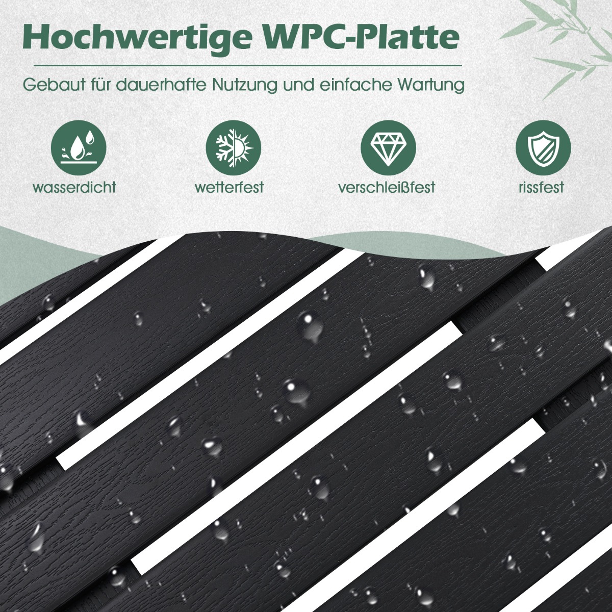 Costway Αδιάβροχο Χαλάκι Μπάνιου WPC 100 x 60 cm με Αντιολισθητική Υφή και Σχεδιασμό Λαττών NP12013BK