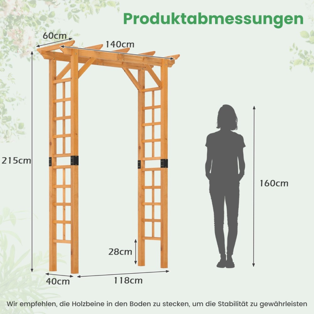 Costway Ξύλινη Πέργκολα Κήπου με Καμάρα και Πορτοκαλί Σκεπή M NP12318YW