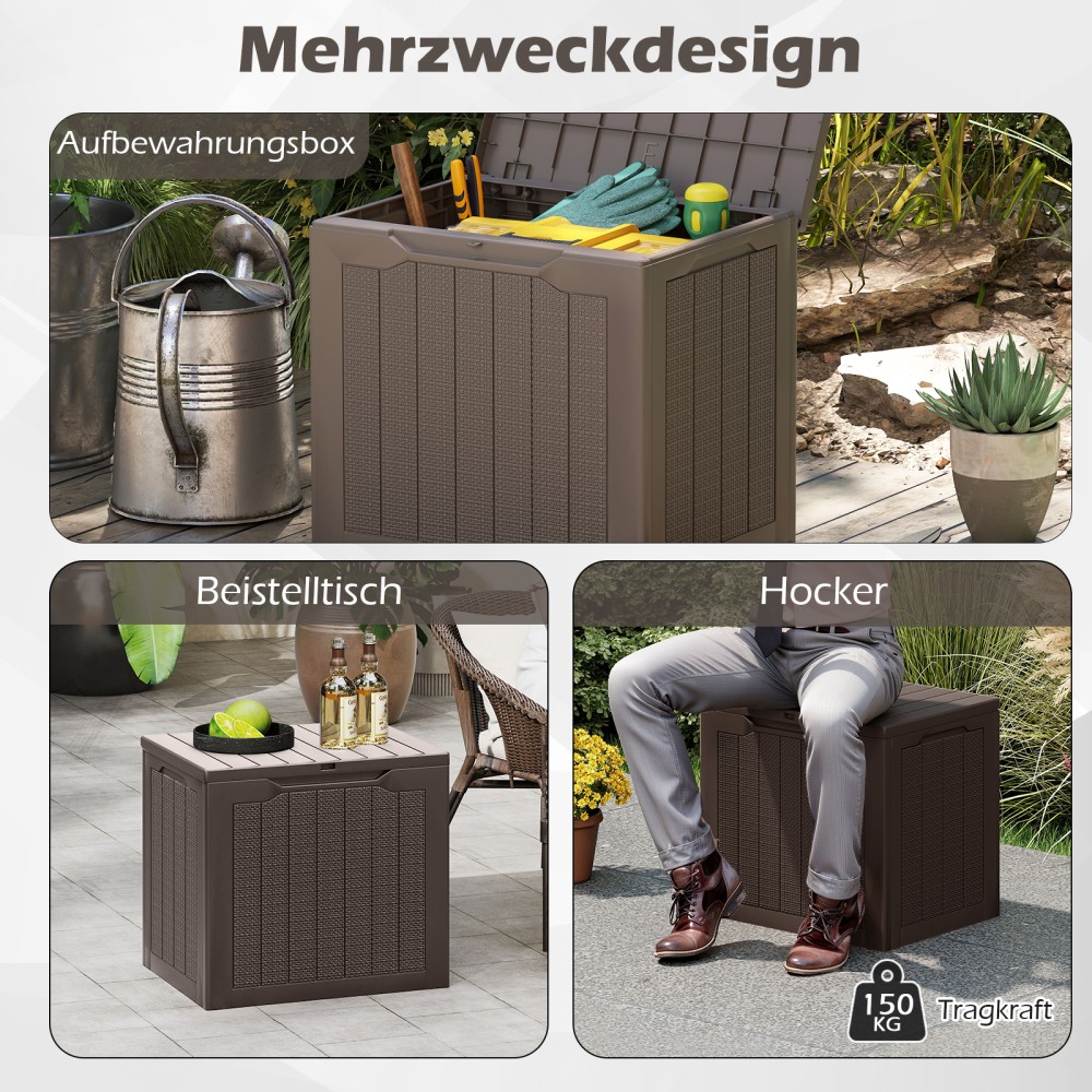 Costway Εξωτερική Αποθηκευτική Κουτί Ρατάν 96L Καφέ με Κλείδωμα NP12485CF