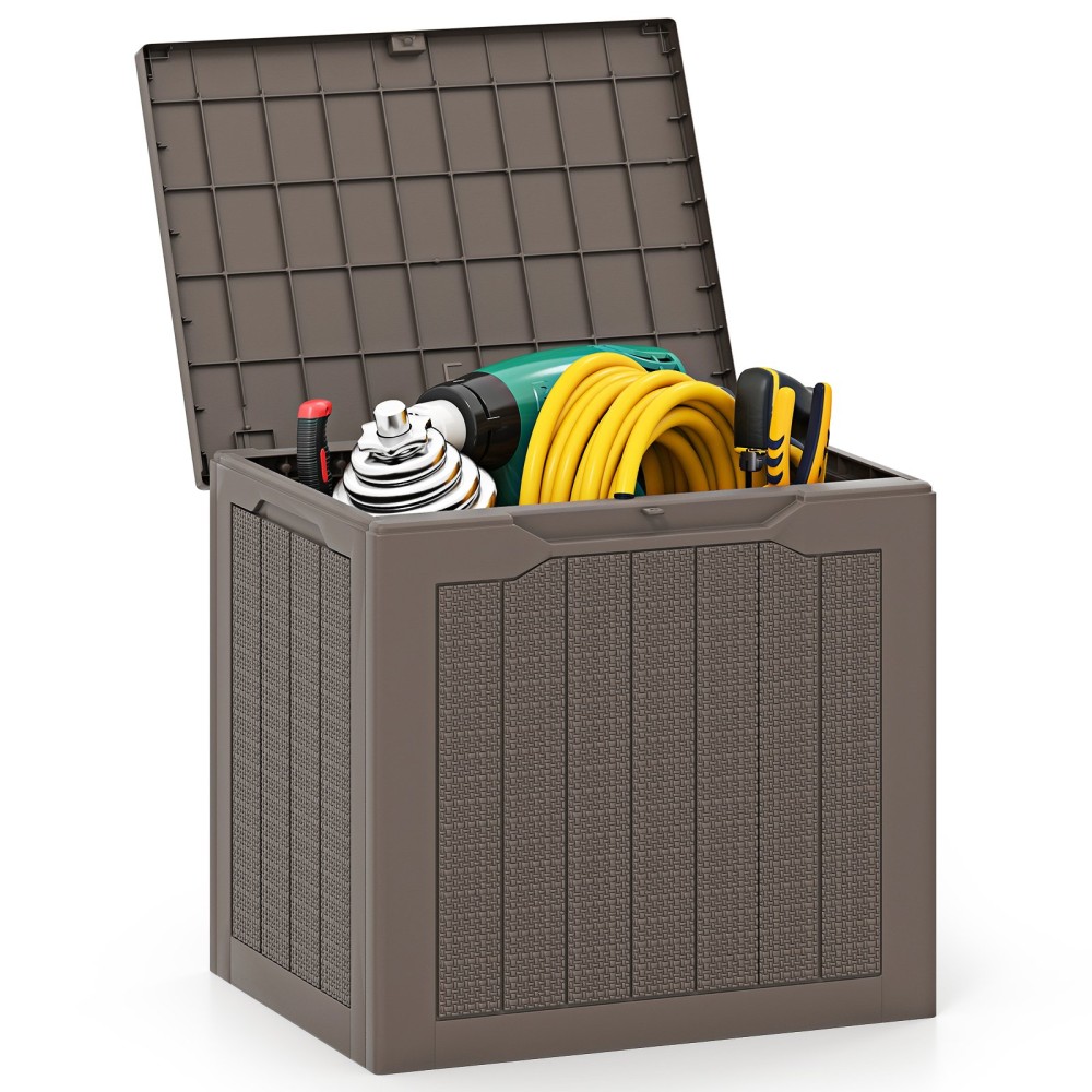 Costway Εξωτερική Αποθηκευτική Κουτί Ρατάν 96L Καφέ με Κλείδωμα NP12485CF