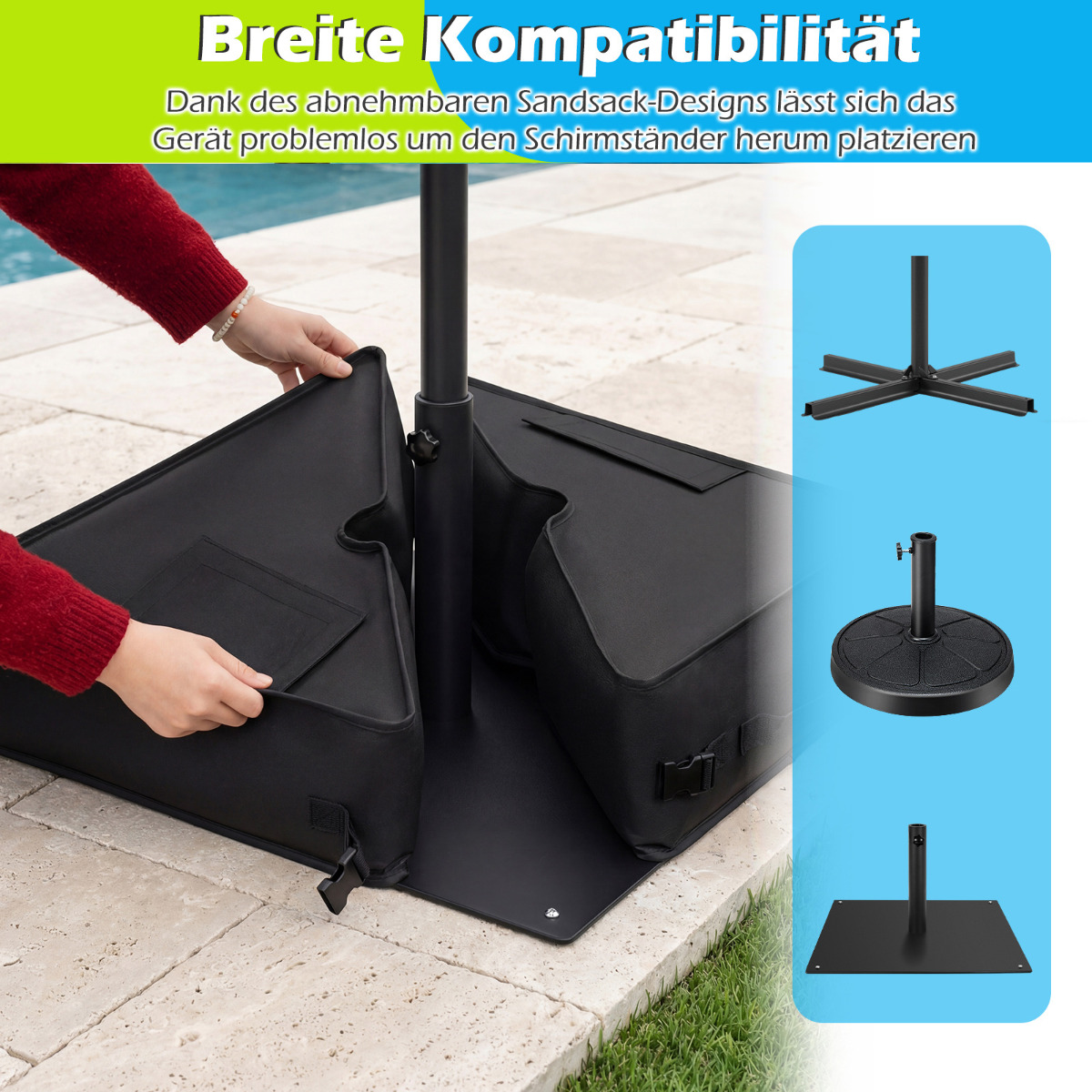 Costway Βάση Ομπρέλας Γεμιζόμενη με Άμμο 40 kg, Μεταφερόμενη, Μαύρη, 16 x 47 x 47 cm NP13095BK