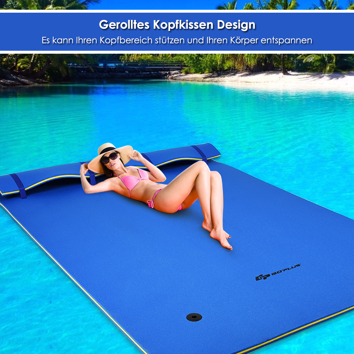 Costway Πλωτό Χαλί Κολύμβησης 270 x 180 x 3,5 cm Κίτρινο/Μπλε-Μπλε OP3819BL