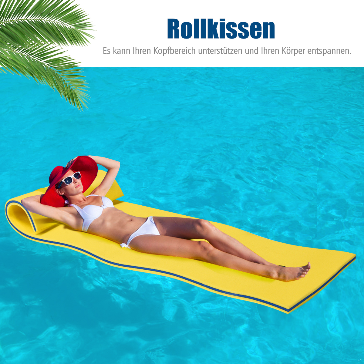Costway Πλωτό Στρώμα Αφρού XPE 220 x 90 x 4 cm Κίτρινο+Μπλε OP70098YE