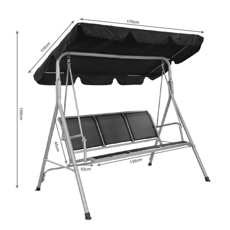 Costway  Τριθέσια Κούνια Κήπου με Ανθεκτική Κατασκευή και Πολυεστερική Οροφή OP70492BK