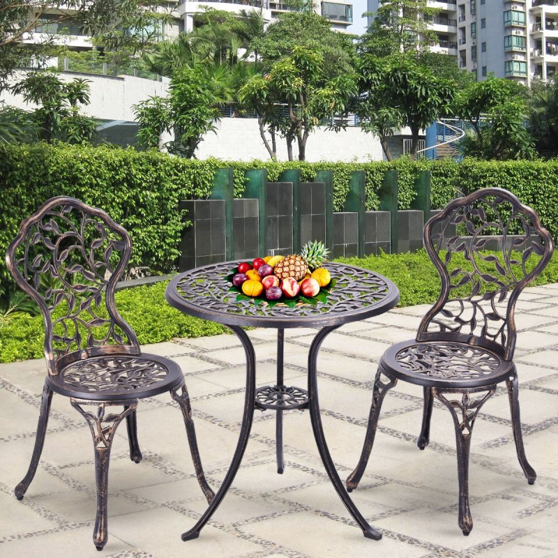 Costway  Σετ Κλασικού Μπιστρό Τραπεζιού & Καρεκλών από Αλουμίνιο με Σχέδιο Λουλουδιών OP70770