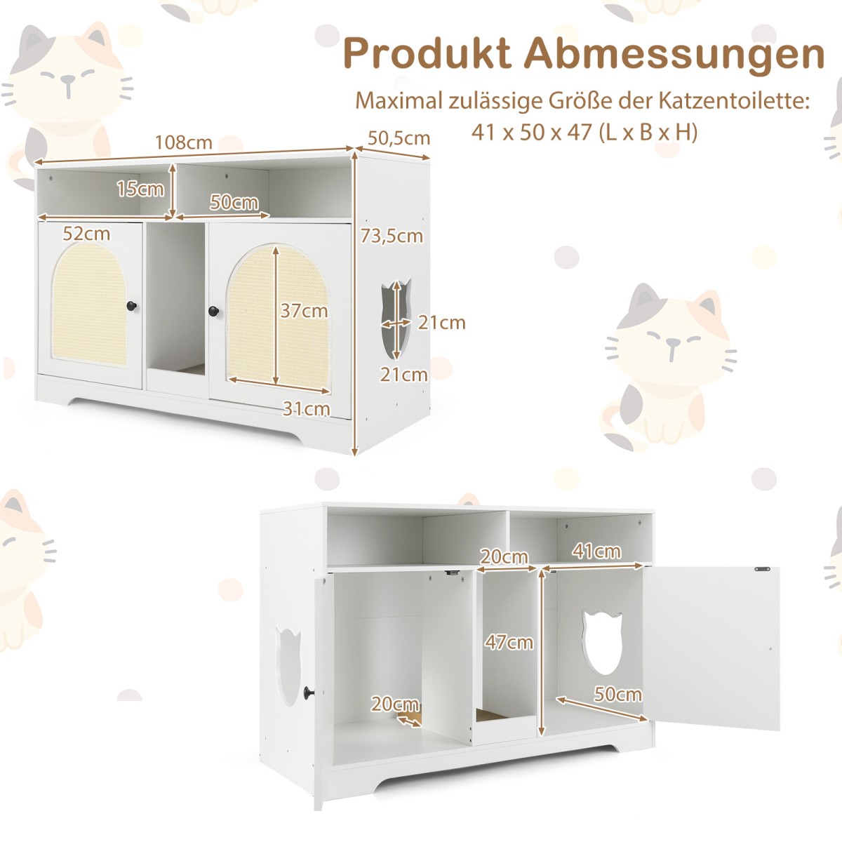Costway Λευκός Κρυφός Ντουλάπι-Κατοικίδιο Γατών για 2 Γάτες με Αποθηκευτικό Χώρο PV10231WH