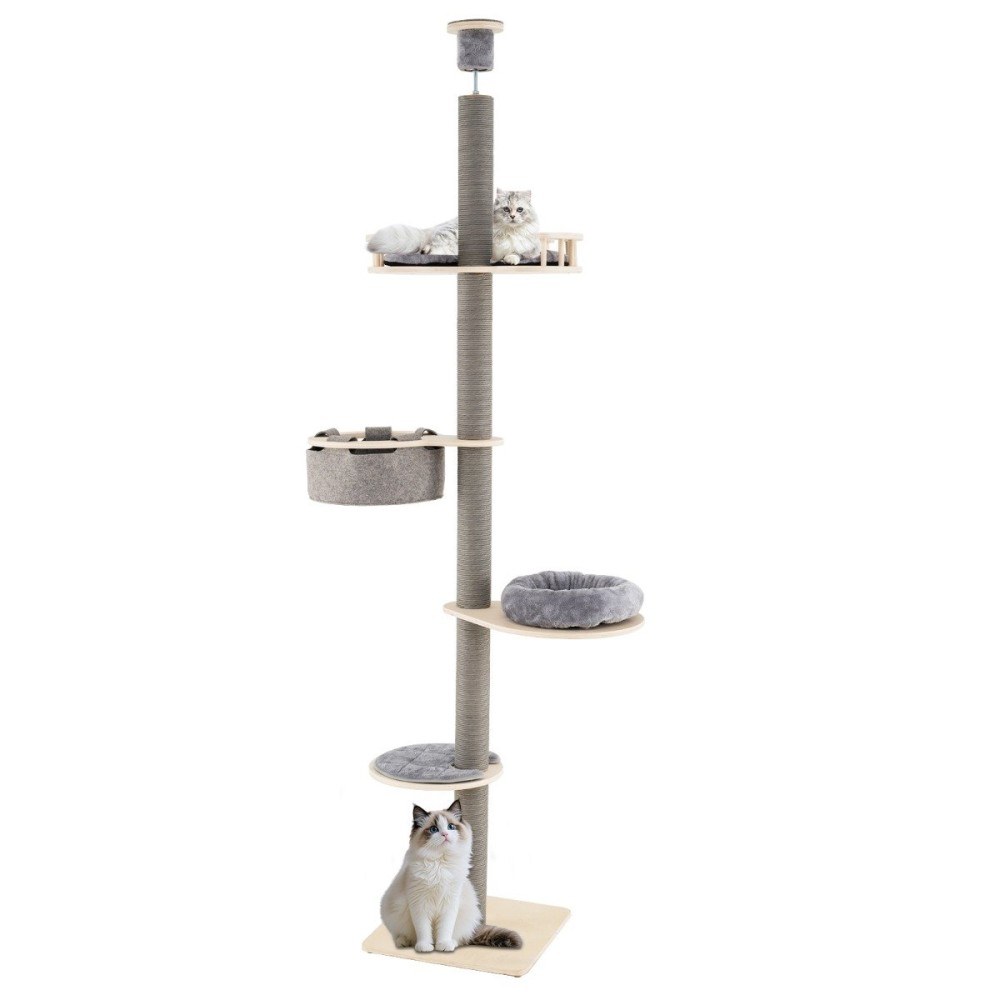 Costway Ρυθμιζόμενο Γκρι Ουρανοξύστης Γάτας 236-271 cm με 5 Επίπεδα PV10382GR