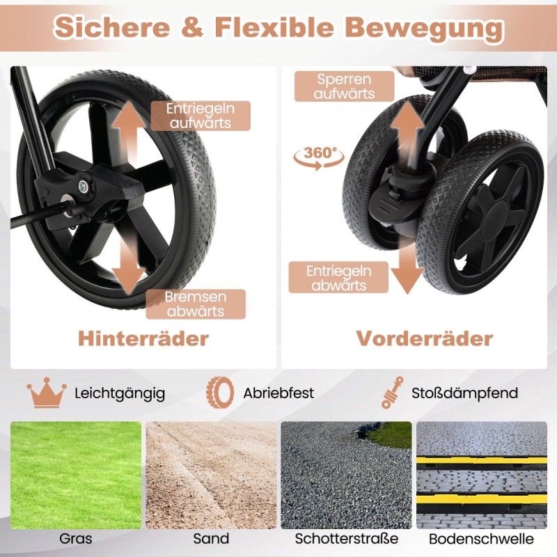 Costway  Πολυλειτουργικό Καρότσι 4 σε 1 για Κατοικίδια με Αποσπώμενες Τσάντες και Ανθεκτικούς Τροχούς PW10040BE