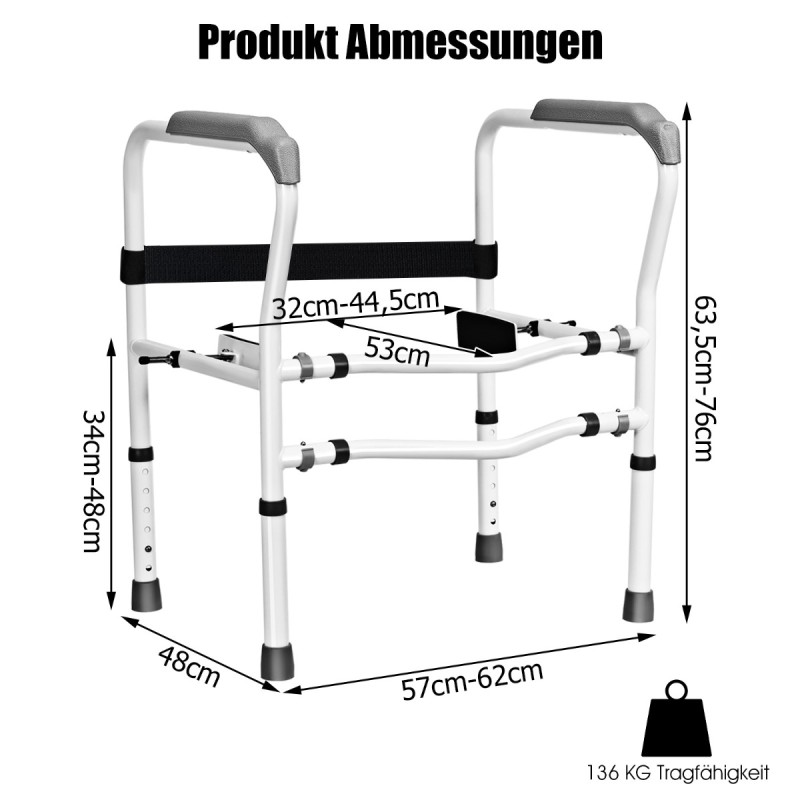 Costway  Ελεύθερη Ράγα Τουαλέτας με Ρυθμιζόμενο Ύψος και Πλάτος για Ασφαλές Κάθισμα και Σήκωμα SP0579