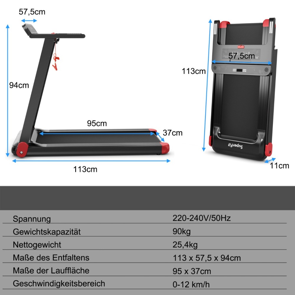 Costway  Πτυσσόμενος Διάδρομος Γυμναστικής με Bluetooth και LED Οθόνη SP37681DE-RE