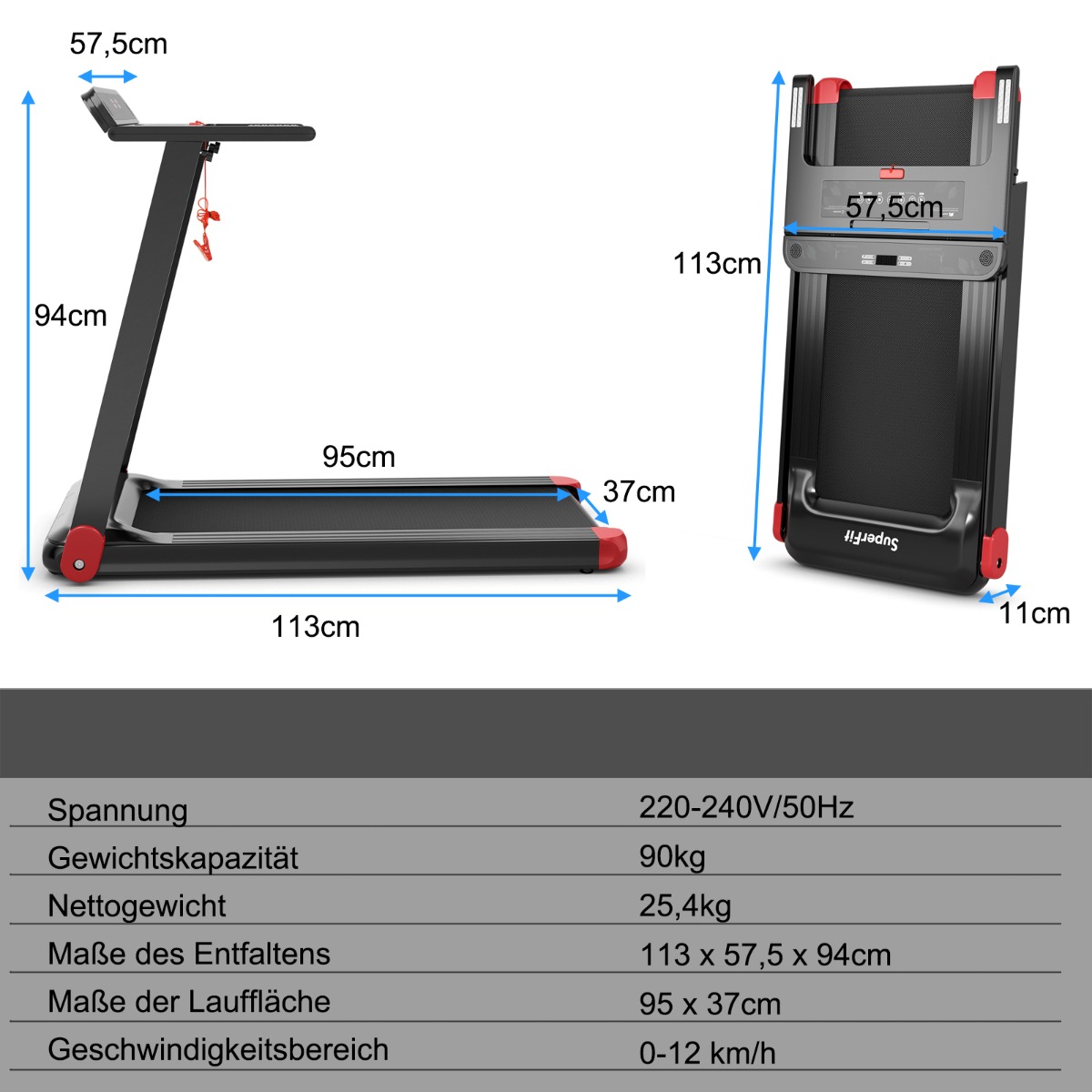 Costway  Πτυσσόμενος Διάδρομος Γυμναστικής με Bluetooth και LED Οθόνη SP37681DE-RE