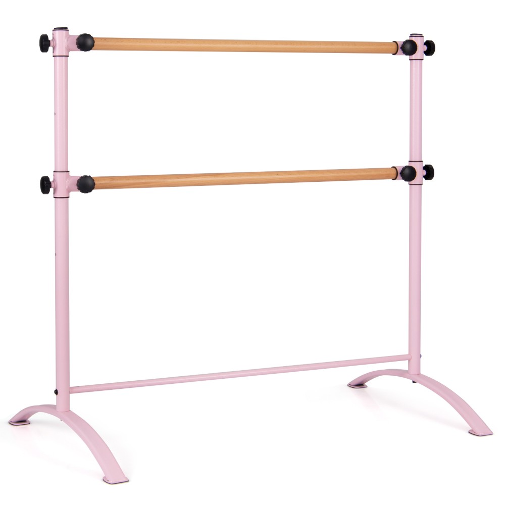 Costway Ροζ Φορητή Μπαλέτο Μπάρα 121x75x121,5 cm με Διπλές Ρυθμιζόμενες Ξύλινες Ράβδους SP37862PI