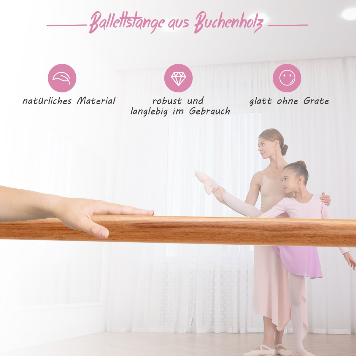 Costway Ροζ Φορητή Μπαλέτο Μπάρα 121x75x121,5 cm με Διπλές Ρυθμιζόμενες Ξύλινες Ράβδους SP37862PI