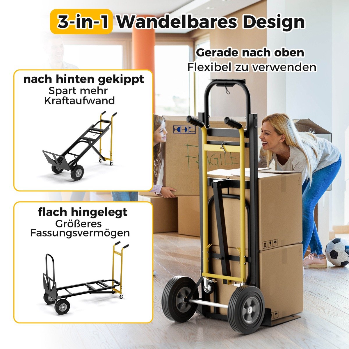 Costway 3 σε 1 καρότσι με 4 ελαστικούς τροχούς & σχοινί δεσίματος καρότσι μεταφοράς με αντοχή έως 360KG / 450KG TH10083DK