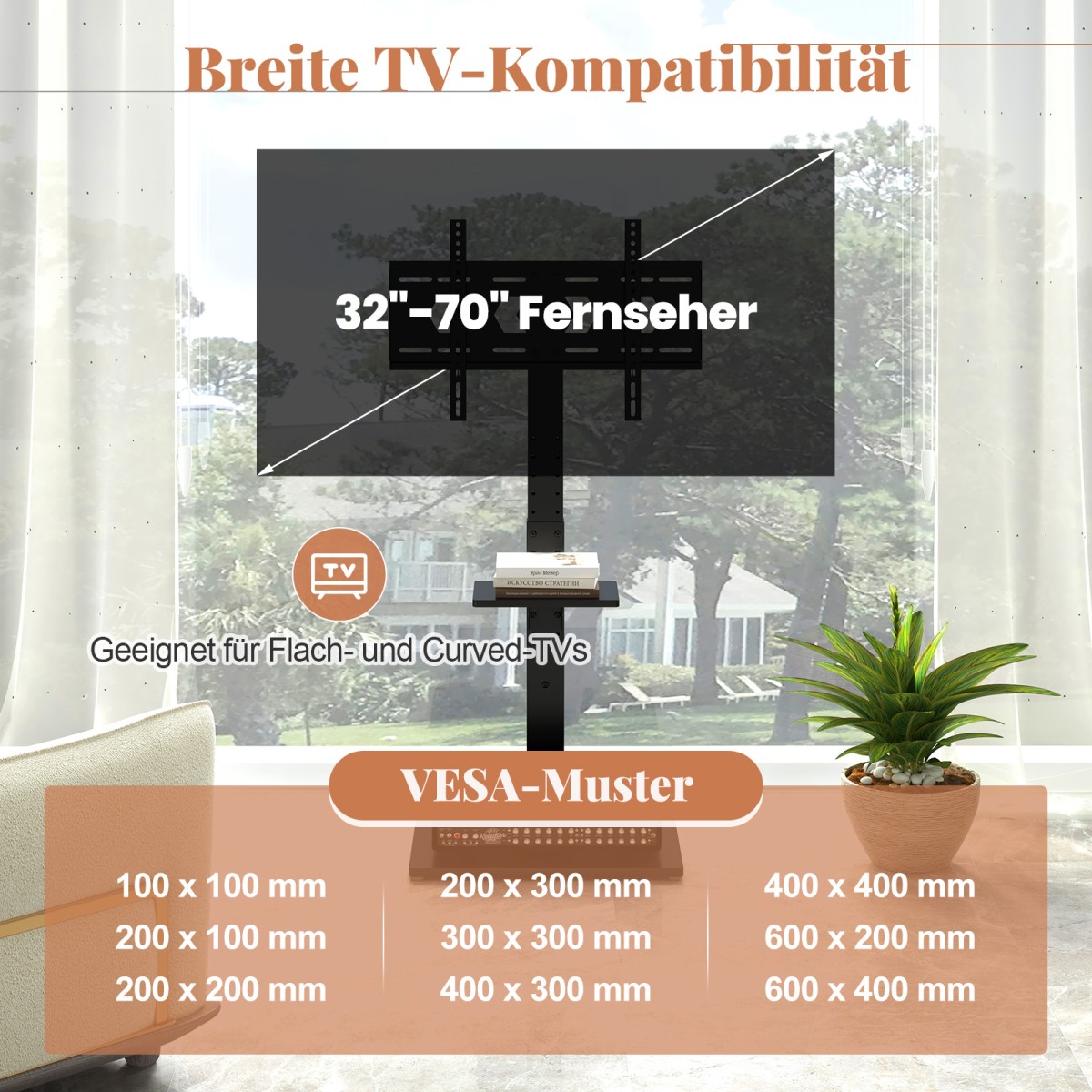 Costway Ρυθμιζόμενος TV Σταντ για 32-70 ίντσες, έως 45 KG με 2 Πρίζες & USB/Type C TL35774DE