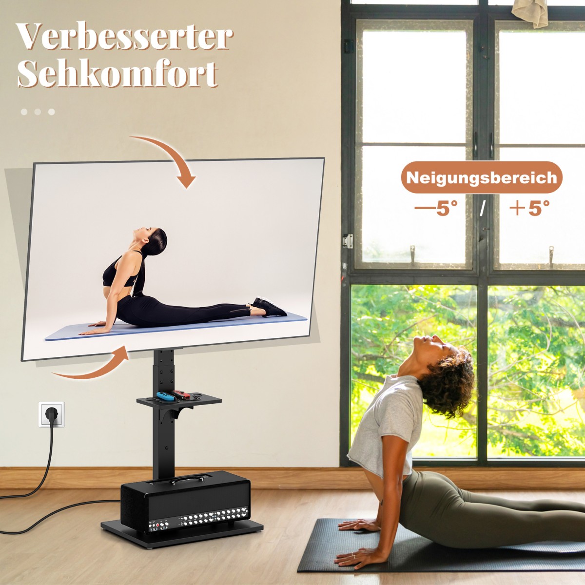Costway Ρυθμιζόμενος TV Σταντ για 32-70 ίντσες, έως 45 KG με 2 Πρίζες & USB/Type C TL35774DE