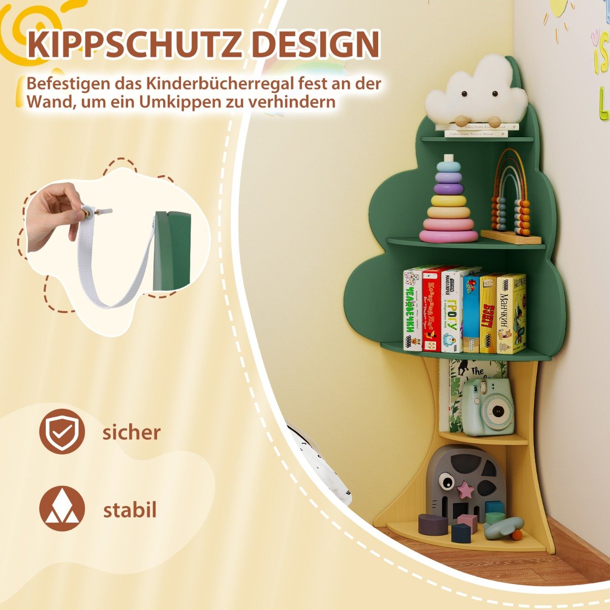 Costway Παιδική Βιβλιοθήκη Baum-Design: Ξύλινη και Πράσινη με 5 Επίπεδα για Βιβλία και Παιχνίδια TP10383GN