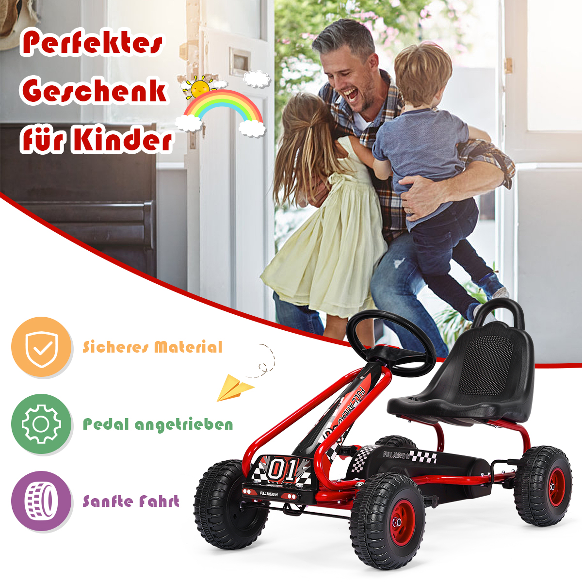 Costway  Παιδικό Ποδήλατο Go Kart με Πεντάλ και Ρυθμιζόμενο Κάθισμα για Ηλικίες 3-6 Ετών TY327797RE