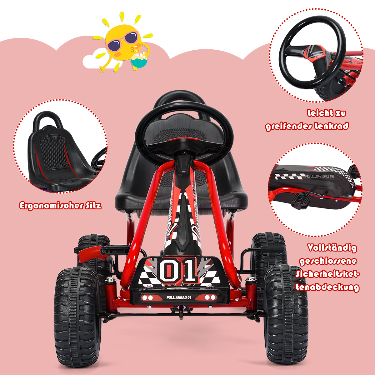 Costway  Παιδικό Ποδήλατο Go Kart με Πεντάλ και Ρυθμιζόμενο Κάθισμα για Ηλικίες 3-6 Ετών TY327797RE