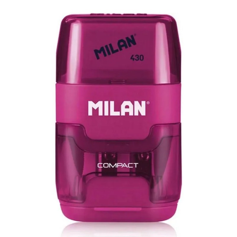 MILAN ξύστρα μολυβιών με κάδο & γόμα 1204703116, ροζ