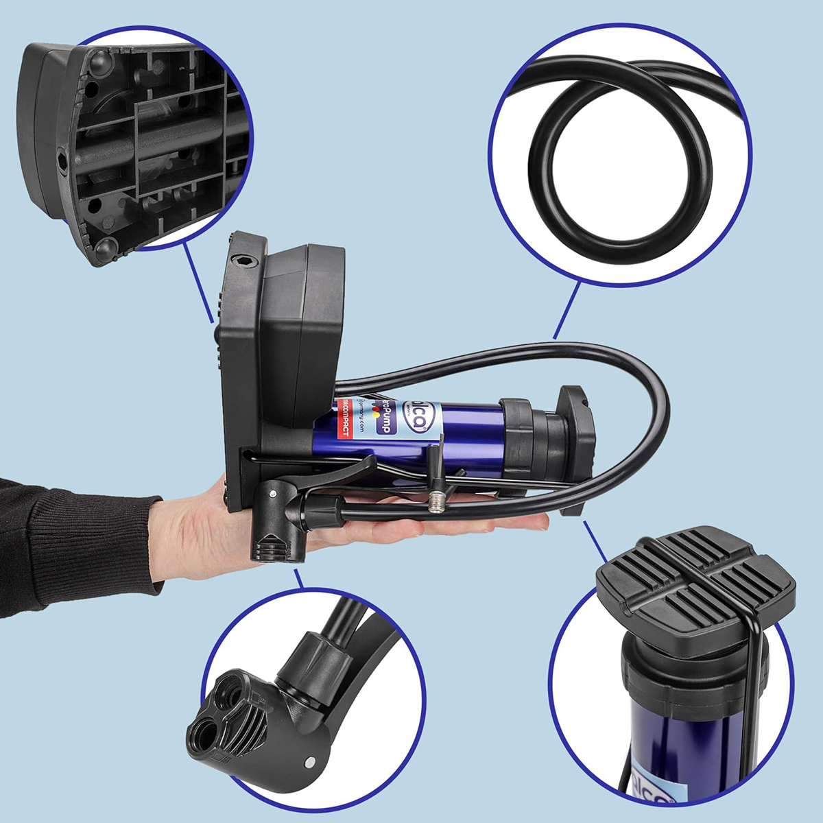 ALCA τρόμπα ποδιού 201300 με μανόμετρο, 160PSI, μπλε