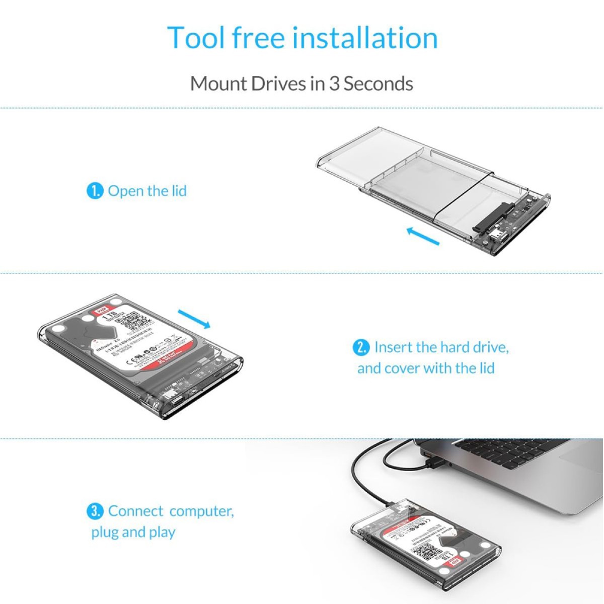 ORICO θήκη για 2.5" SATA HDD/SSD 2139C3, 5Gbps, διάφανη