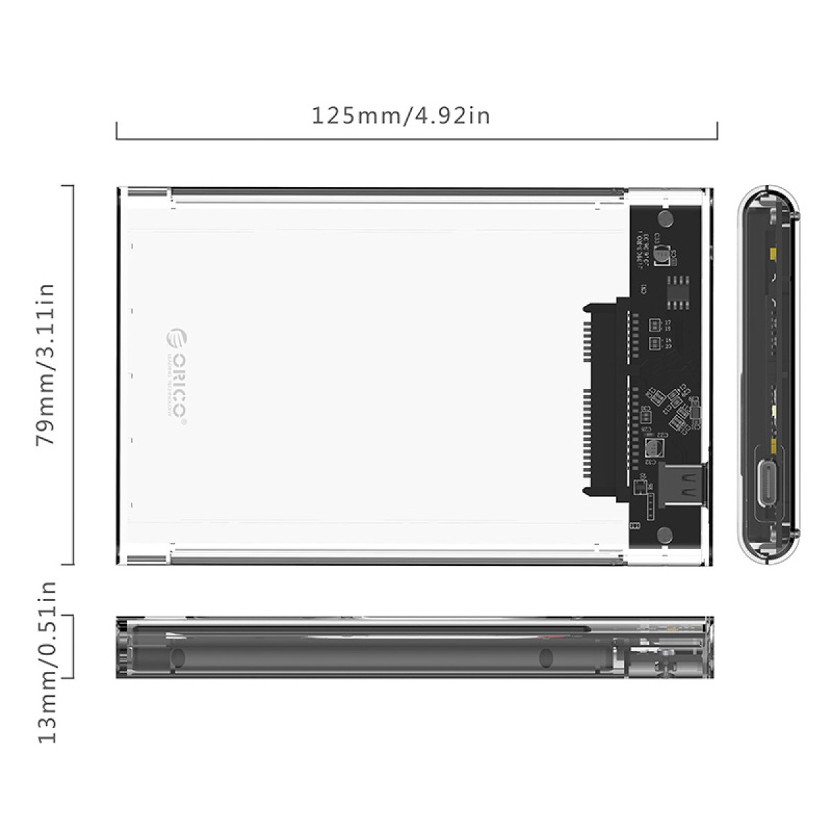 ORICO θήκη για 2.5" SATA HDD/SSD 2139C3, 5Gbps, διάφανη