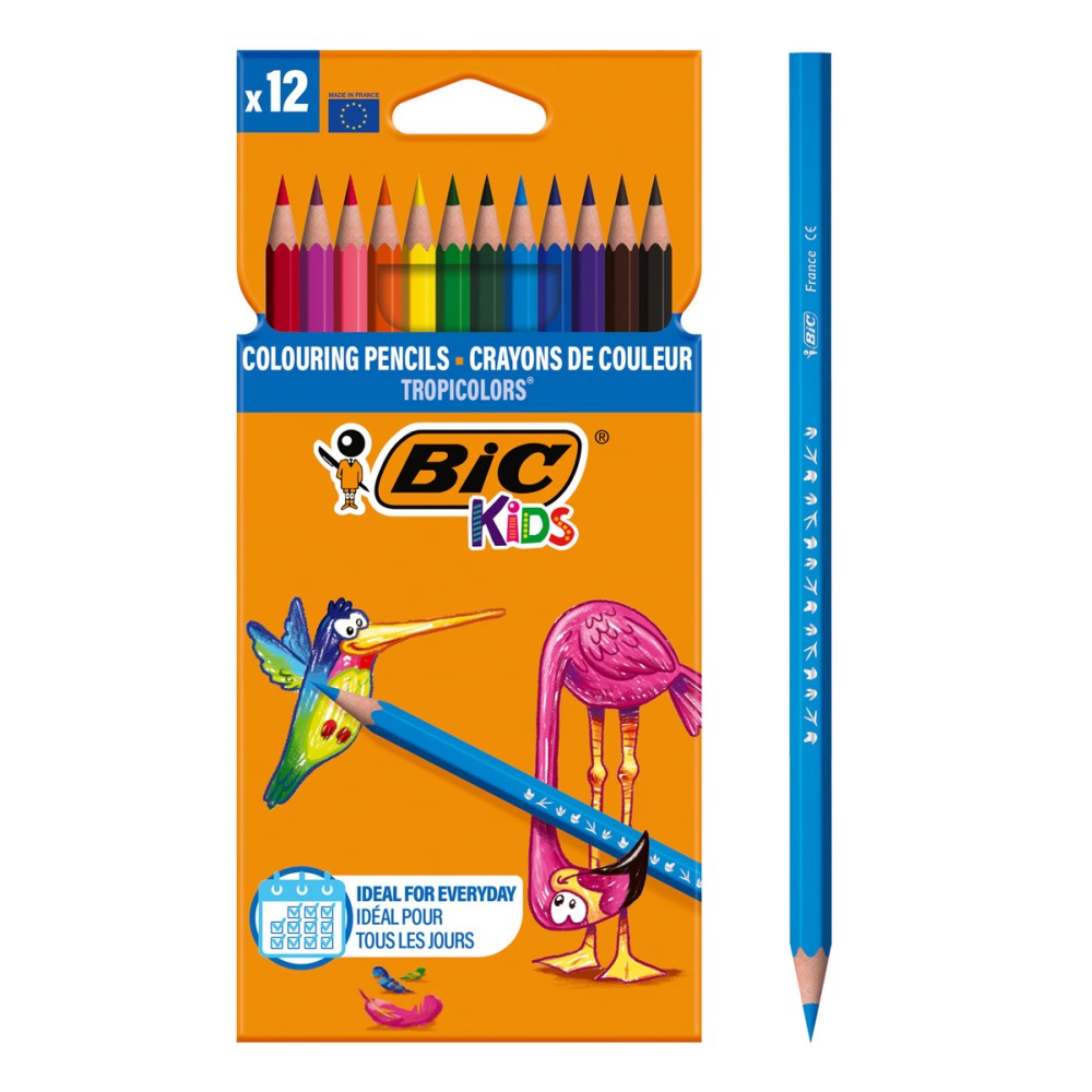 BIC σετ χρωματιστές ξυλομπογιές Kids Tropicolors, εξάγωνες, 12τμχ