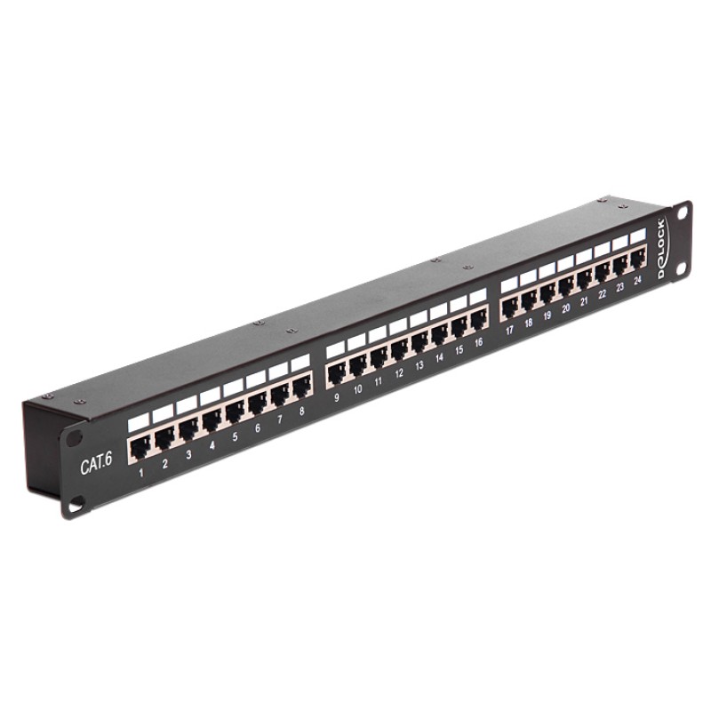 DELOCK patch panel 43295, 19"/1U, CAT 6, 24x coupler RJ45 ports, μαύρο
