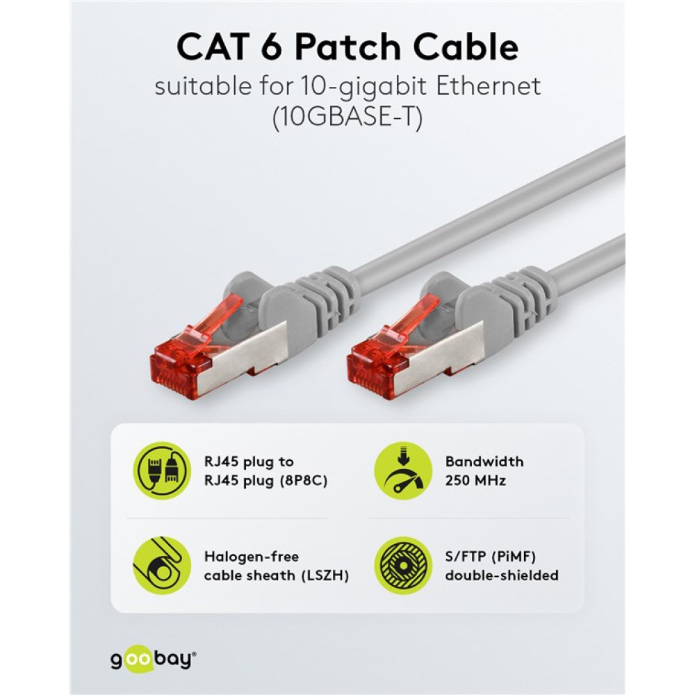 GOOBAY καλώδιο δικτύου 50887, CAT 6 S/FTP, copper, 250MHz, 2m, γκρι