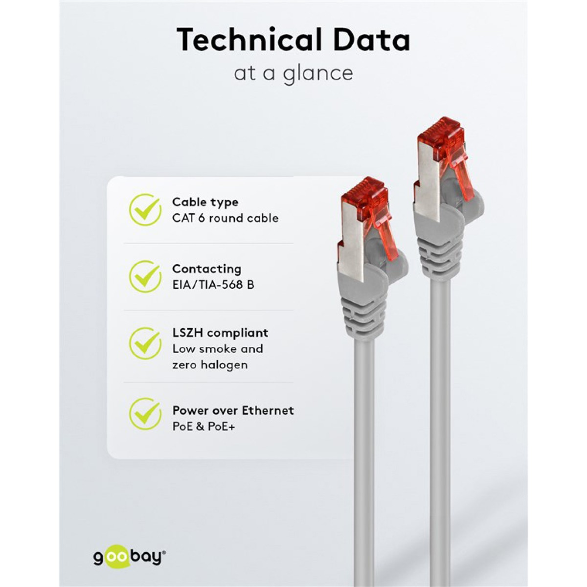 GOOBAY καλώδιο δικτύου 50889, CAT 6 S/FTP, copper, 250MHz, 5m, γκρι