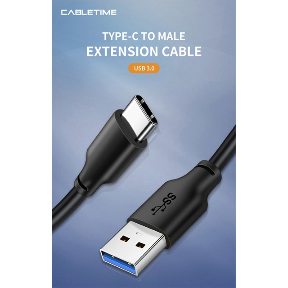 CABLETIME καλώδιο USB-C σε USB CMAMN, 3A, 5Gbps, 0.25m, μαύρο
