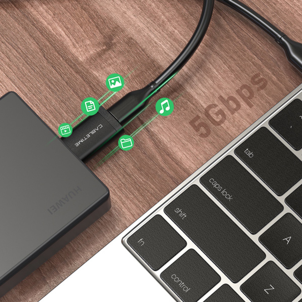 CABLETIME αντάπτορας USB-C σε USB CT-AMCF, 2.1A, 5Gbps, μαύρος