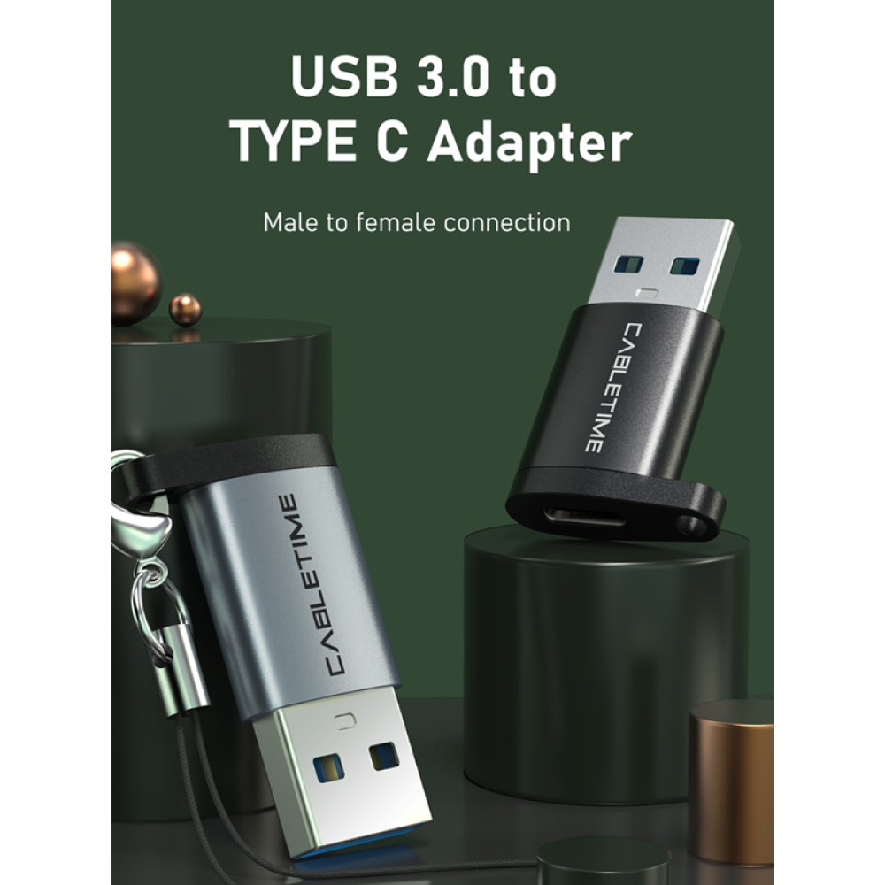 CABLETIME αντάπτορας USB-C σε USB CT-AMCF, 2.1A, 5Gbps, γκρι