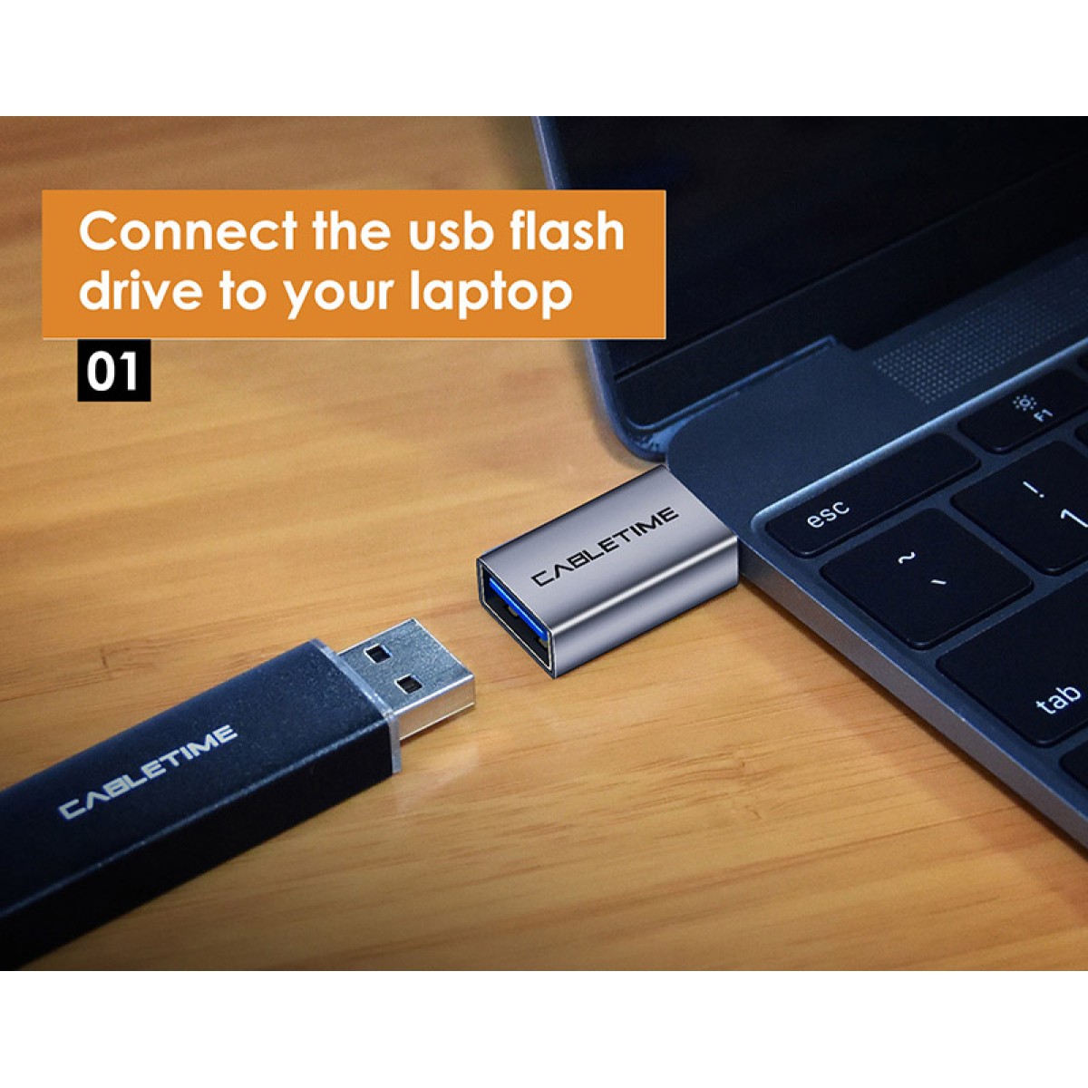 CABLETIME αντάπτορας USB-C σε USB CT-CMAFOTG, 5Gbps, γκρι
