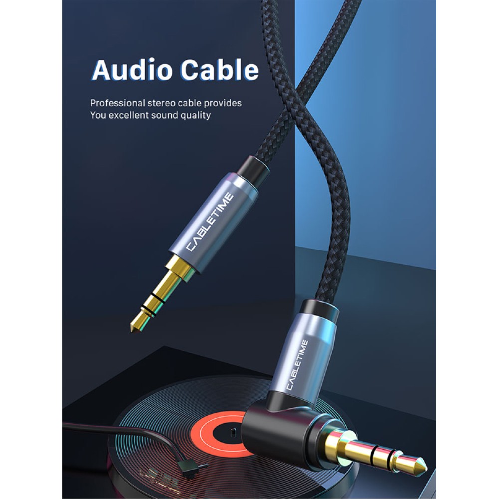 CABLETIME καλώδιο ήχου 3.5mm CT-P11RGN, γωνιακό, AUX, 1.8m, μαύρο